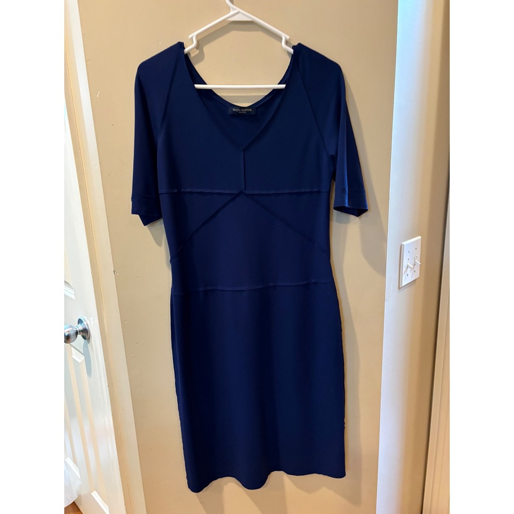 Piazza Sempione Navy Blue V-Neck Sheath Dress Raw Edge Seam Made in Italy